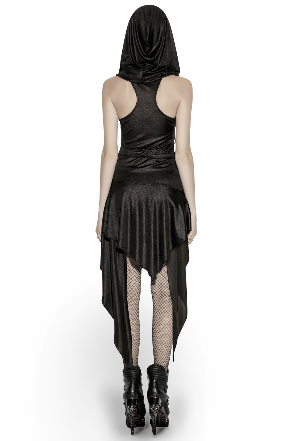 Gothic Hooded Asymmetric Mesh Dress for Women