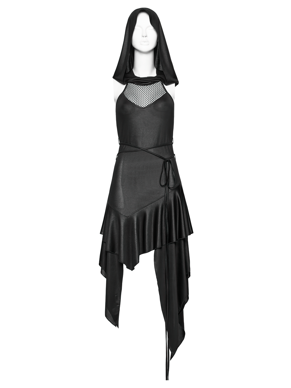 Gothic Hooded Asymmetric Mesh Dress for Women
