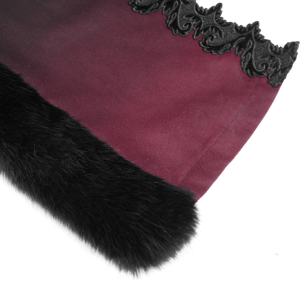 Gothic Hooded Cloak with Fur Trim and Ombre Hem