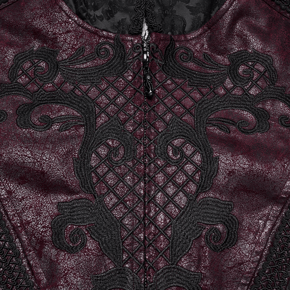 Gothic Hooded Jacquard Long Coat with Leather Trim