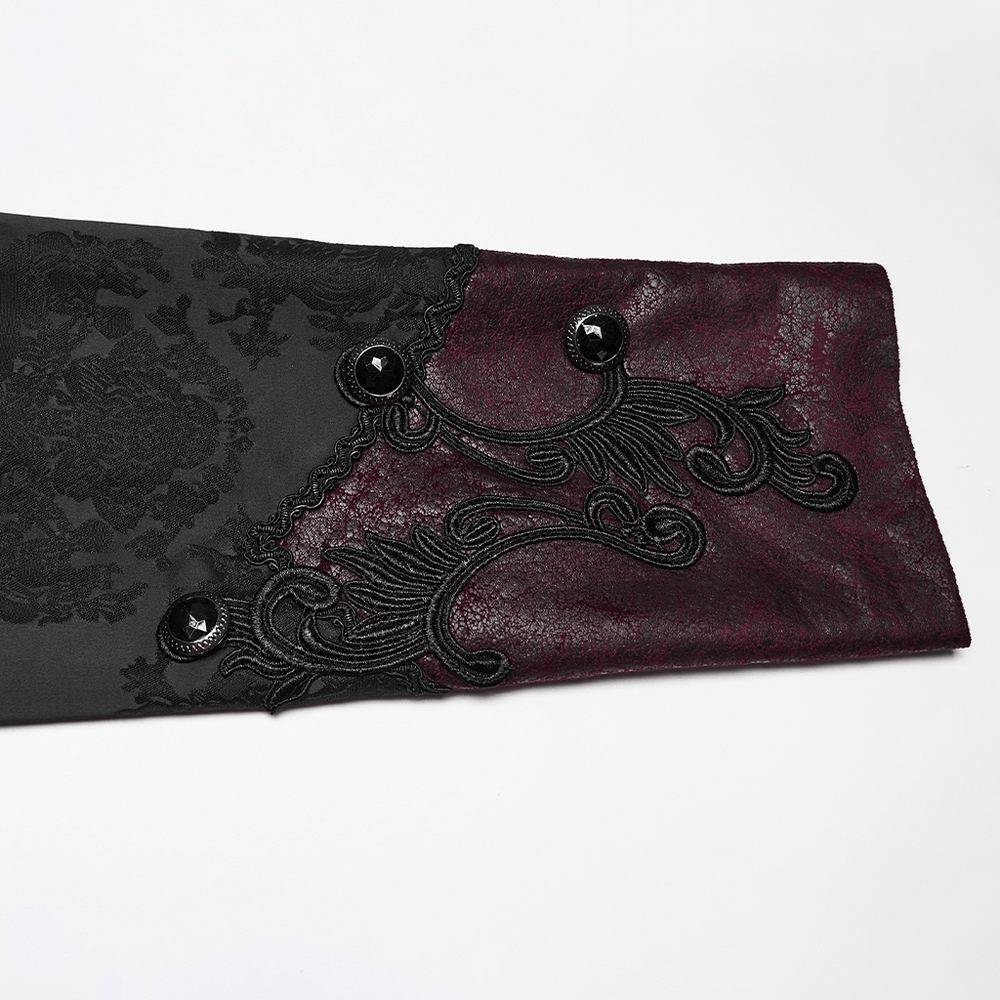 Gothic Hooded Jacquard Long Coat with Leather Trim