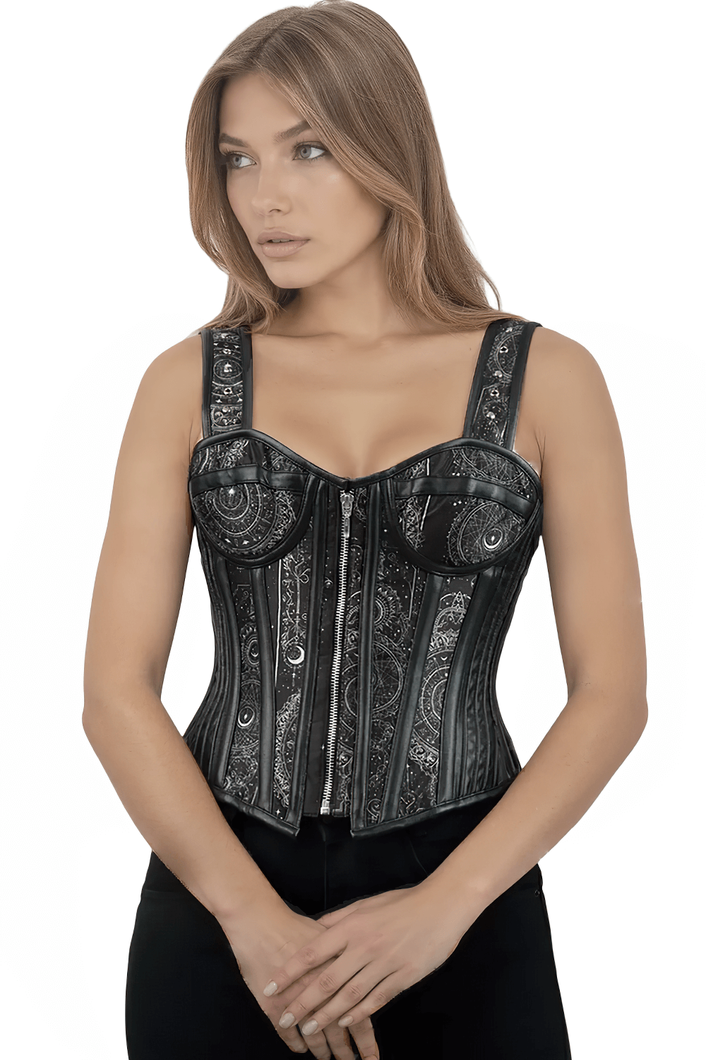 Gothic-Inspired Overbust Corset with Faux Leather Accents