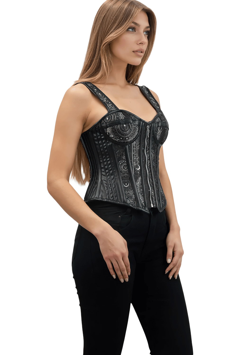 Gothic-Inspired Overbust Corset with Faux Leather Accents