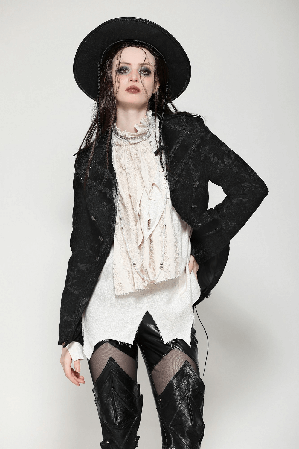 US SALE of Gothic Jacket with Lace Details and Statement Buttons