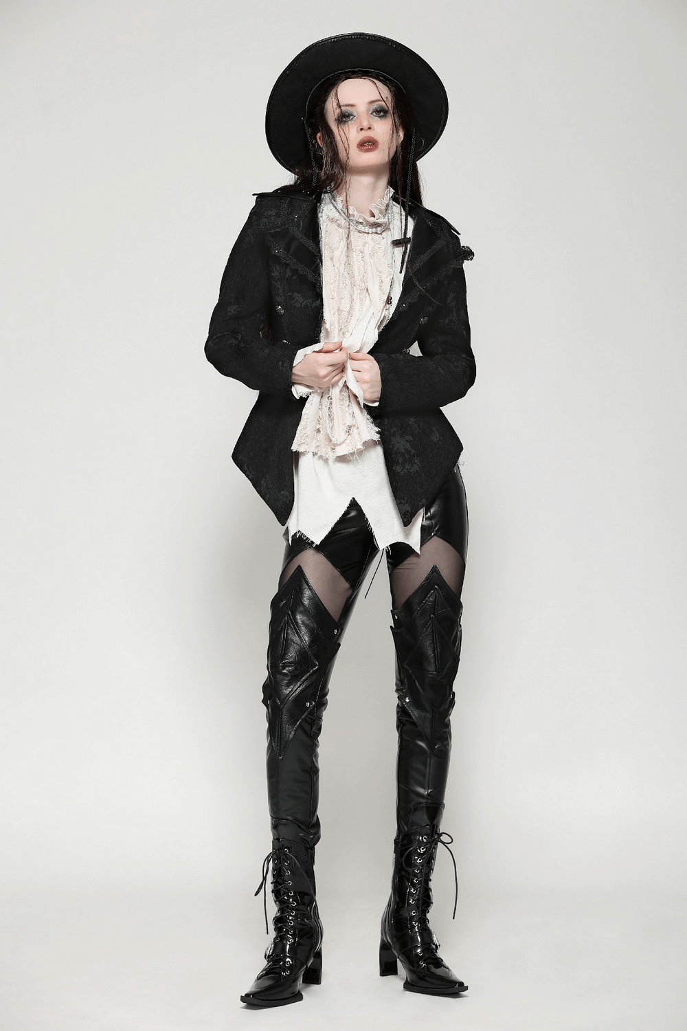 US SALE of Gothic Jacket with Lace Details and Statement Buttons