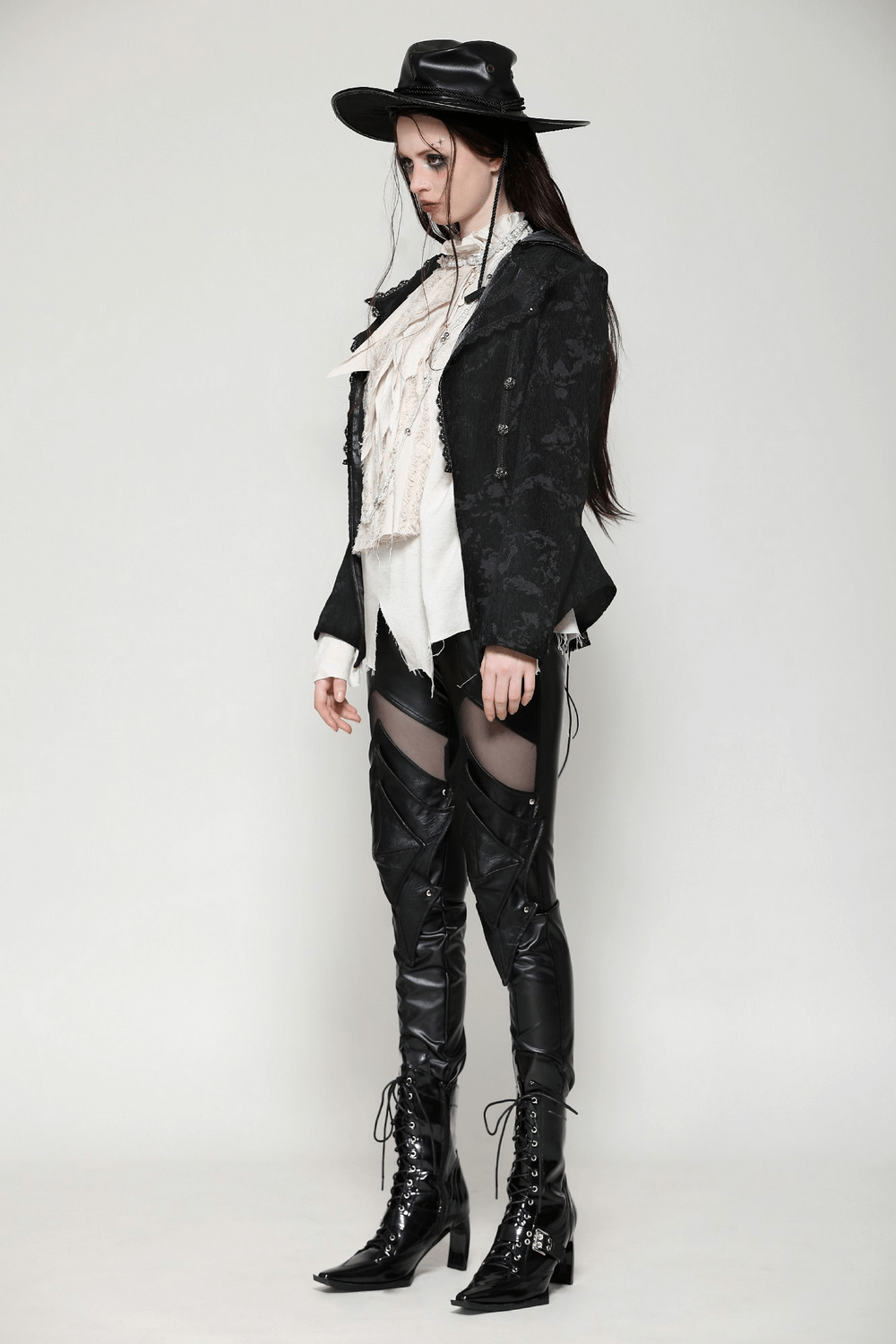 US SALE of Gothic Jacket with Lace Details and Statement Buttons