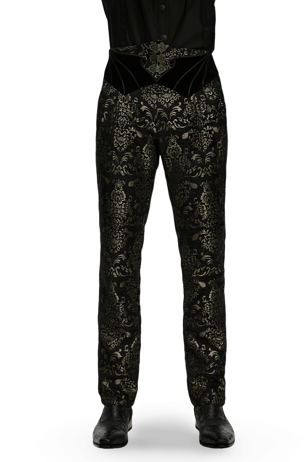Gothic Jacquard Embroidered Black Pants with Gold Patterns