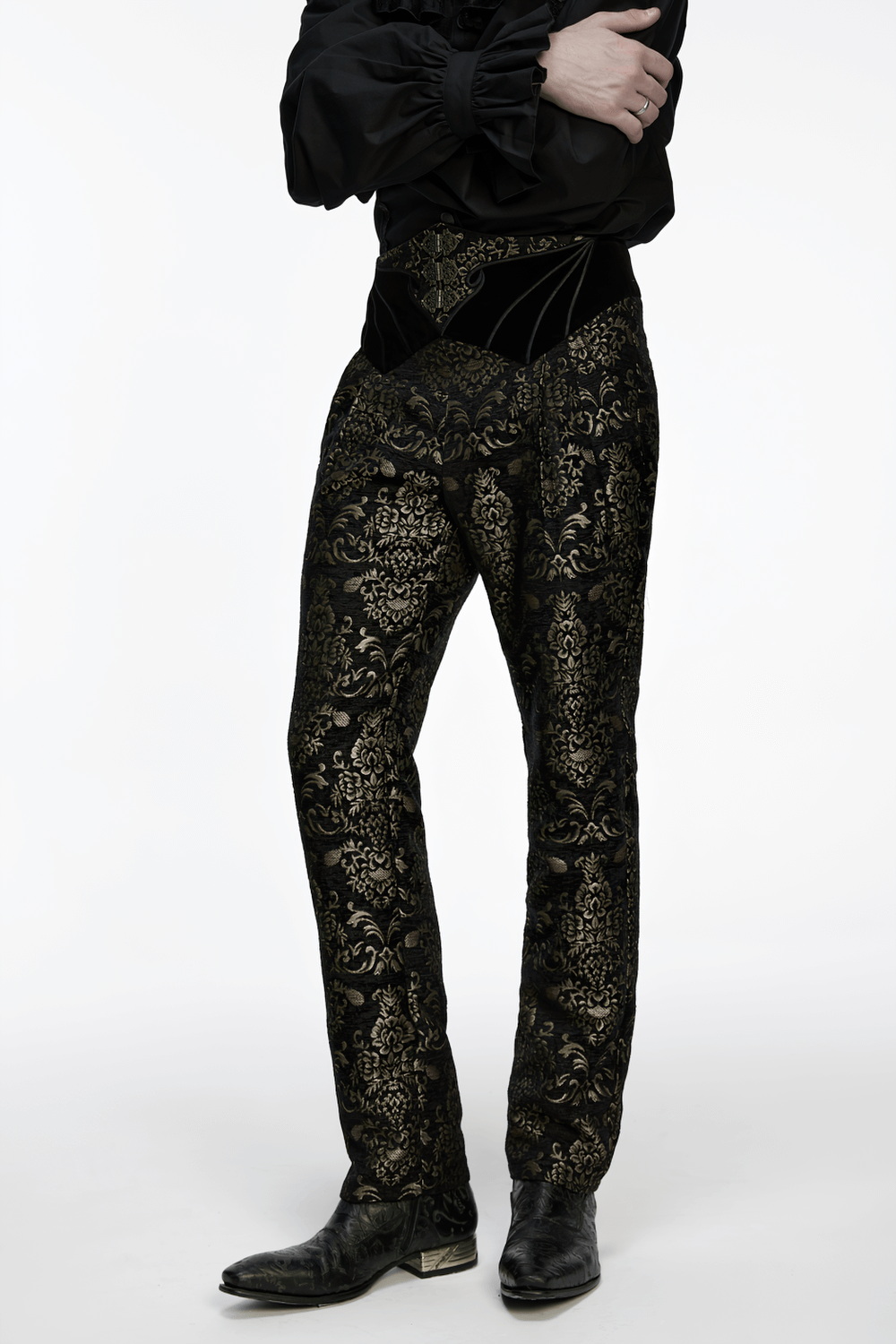 Gothic Jacquard Embroidered Black Pants with Gold Patterns