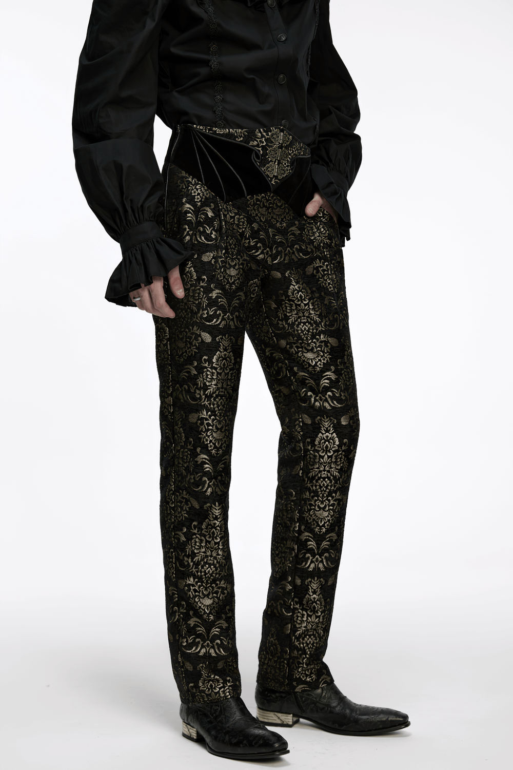 Gothic Jacquard Embroidered Black Pants with Gold Patterns