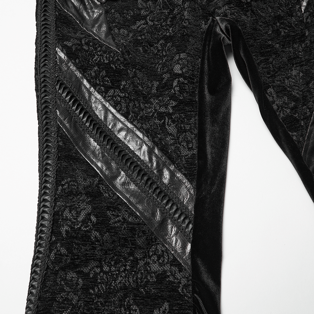 Gothic Jacquard Flared Pants with Faux Leather Details