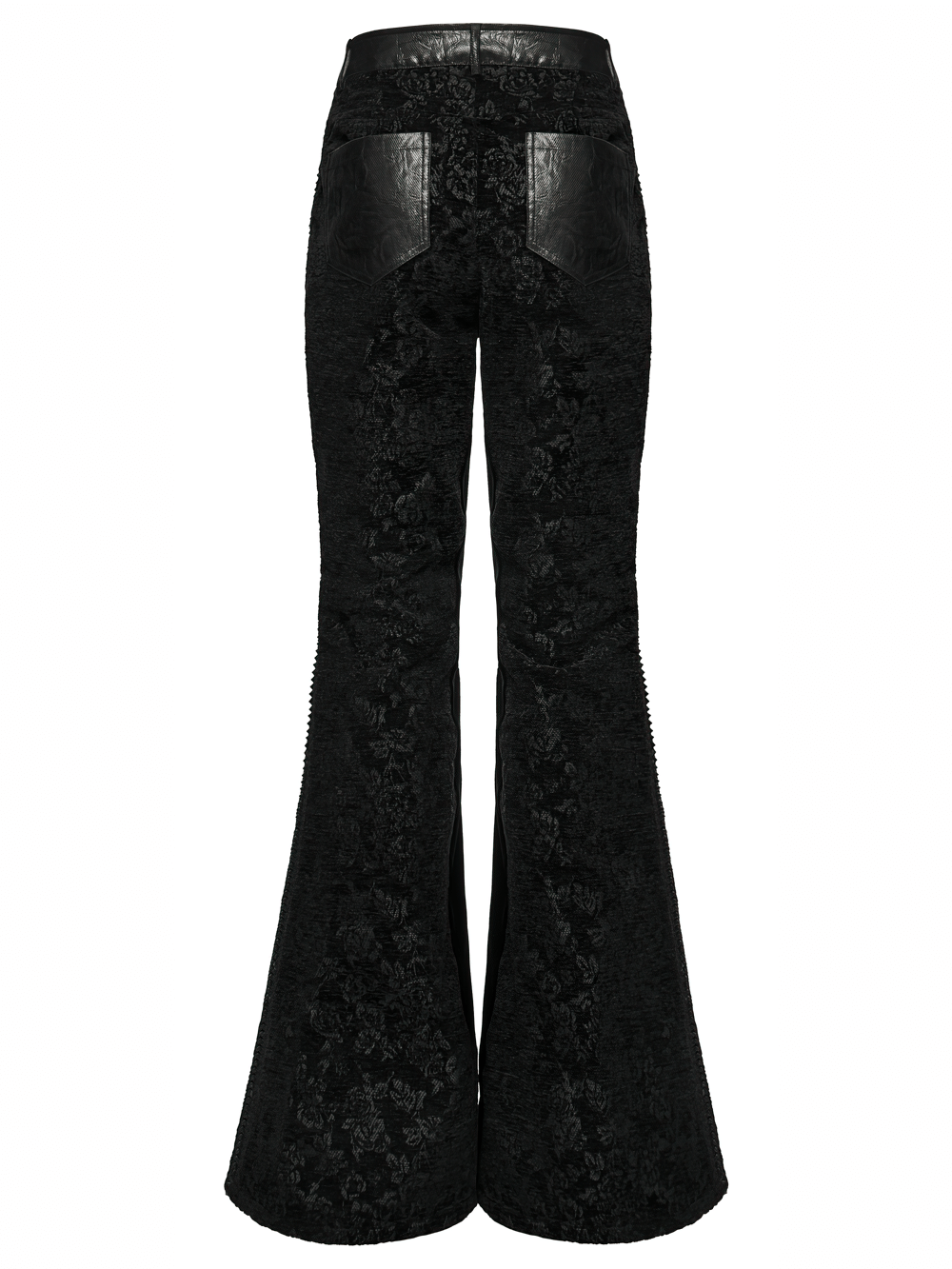 Gothic Jacquard Flared Pants with Faux Leather Details