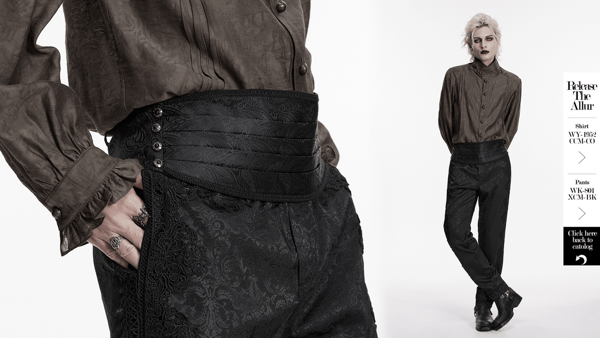 Gothic Jacquard Waist Belt with Pleated Front