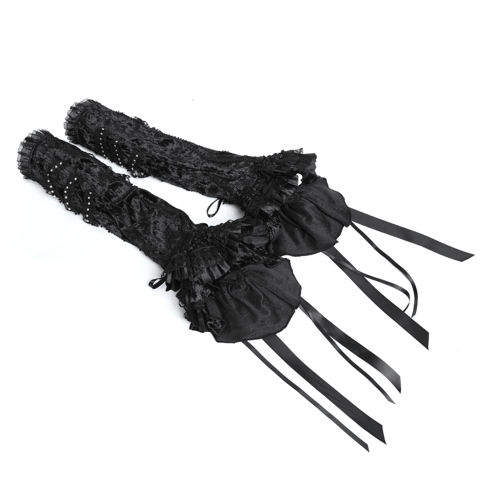 Gothic Lace Arm Warmers with Roses and Ribbons