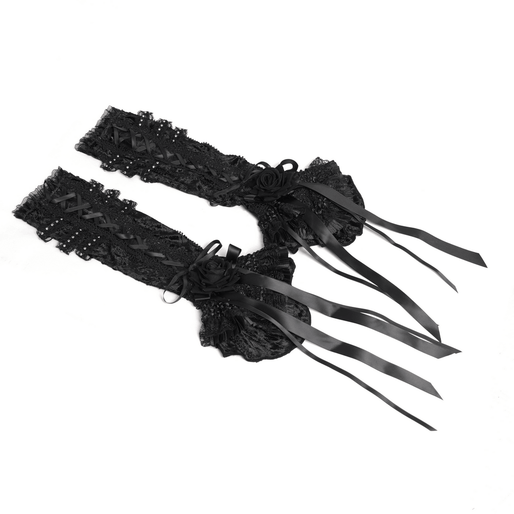 Gothic Lace Arm Warmers with Roses and Ribbons
