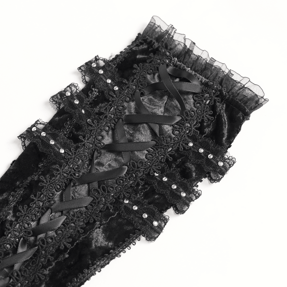 Gothic Lace Arm Warmers with Roses and Ribbons