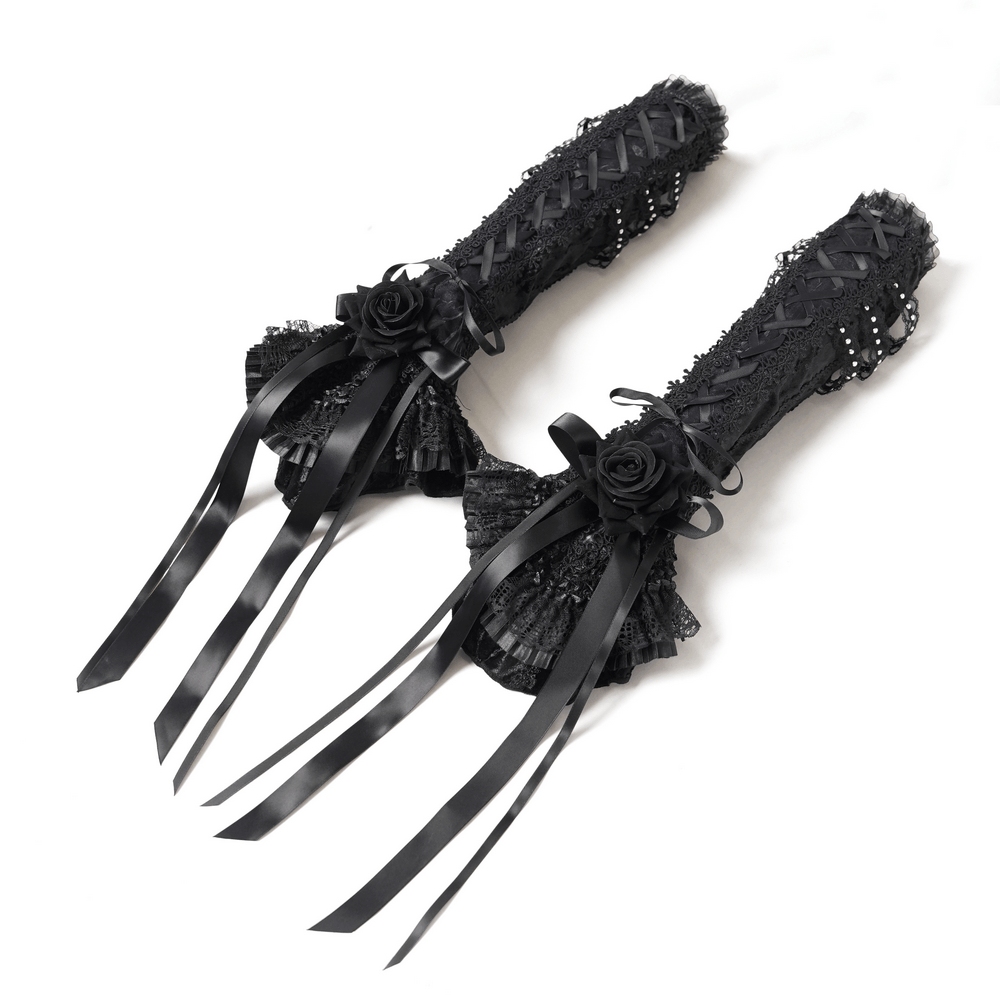 Gothic Lace Arm Warmers with Roses and Ribbons