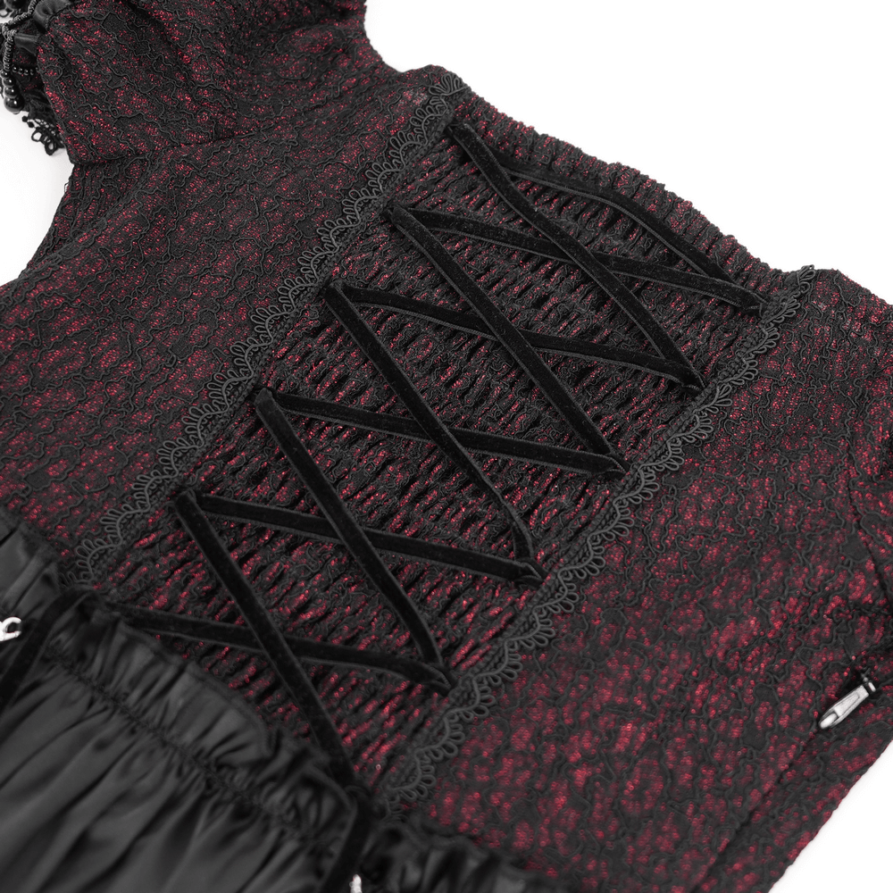 Gothic Lace-Back Maxi Dress with Chain Detail and Lacing
