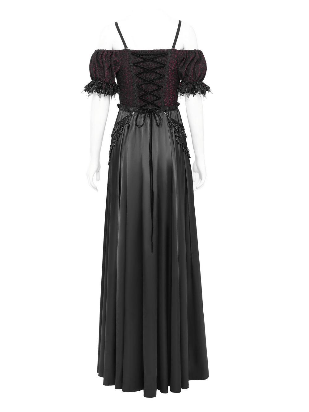 Gothic Lace-Back Maxi Dress with Chain Detail and Lacing