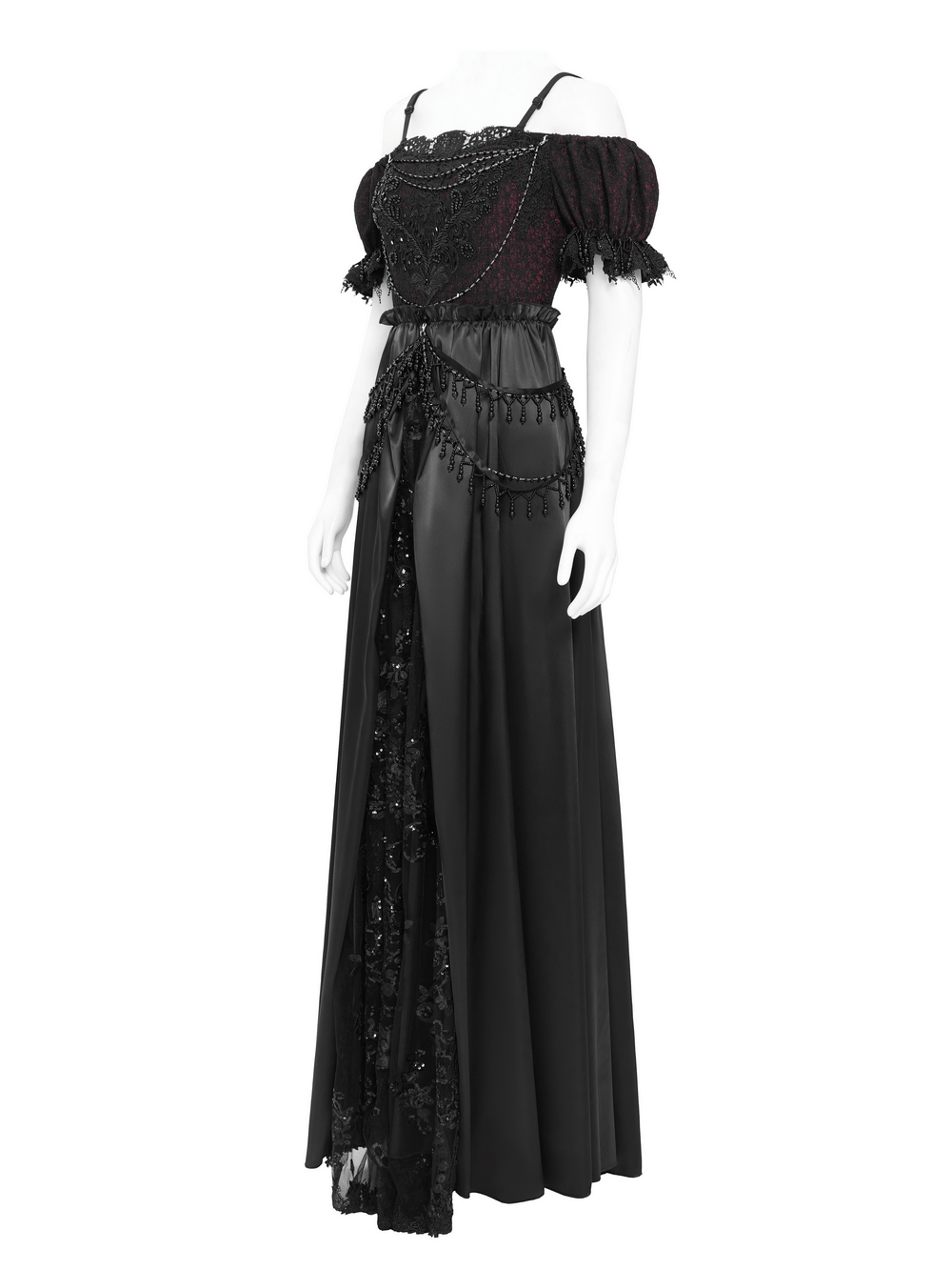 Gothic Lace-Back Maxi Dress with Chain Detail and Lacing