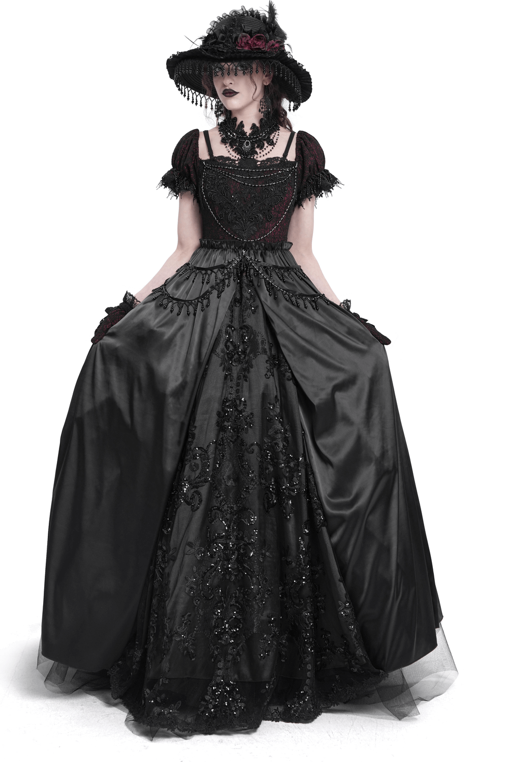 Gothic Lace-Back Maxi Dress with Chain Detail and Lacing