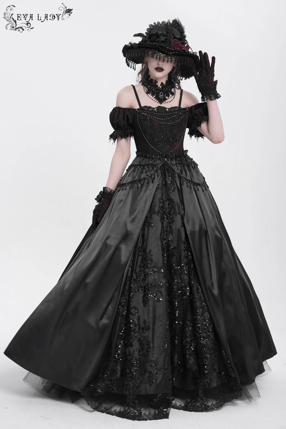Gothic Lace-Back Maxi Dress with Chain Detail and Lacing