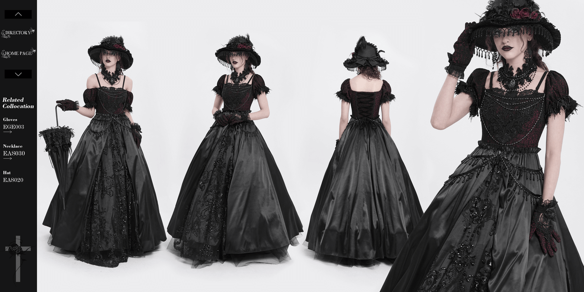 Gothic Lace-Back Maxi Dress with Chain Detail and Lacing