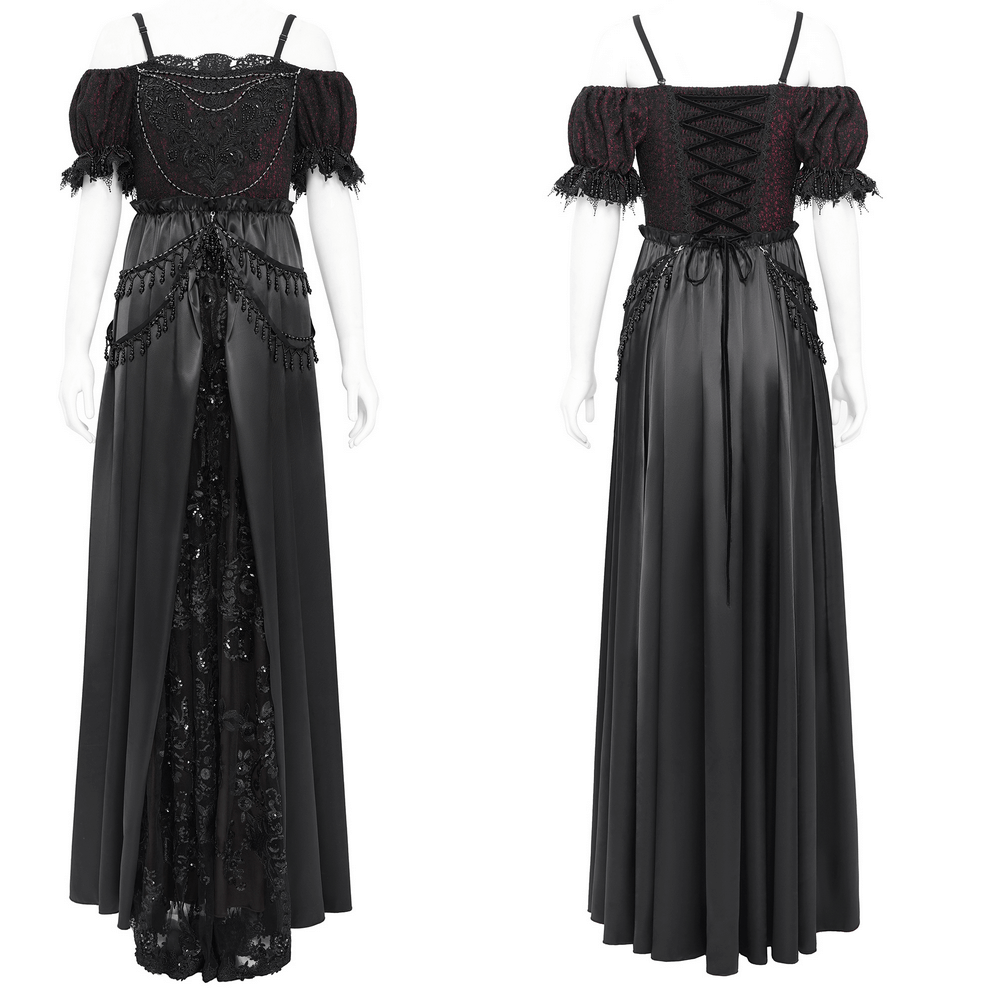 Gothic Lace-Back Maxi Dress with Chain Detail and Lacing