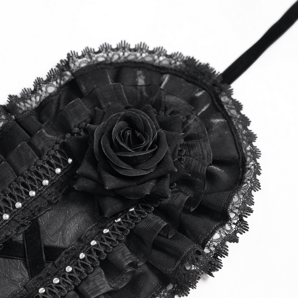 Gothic Lace Bonnet Headpiece with Rose Details