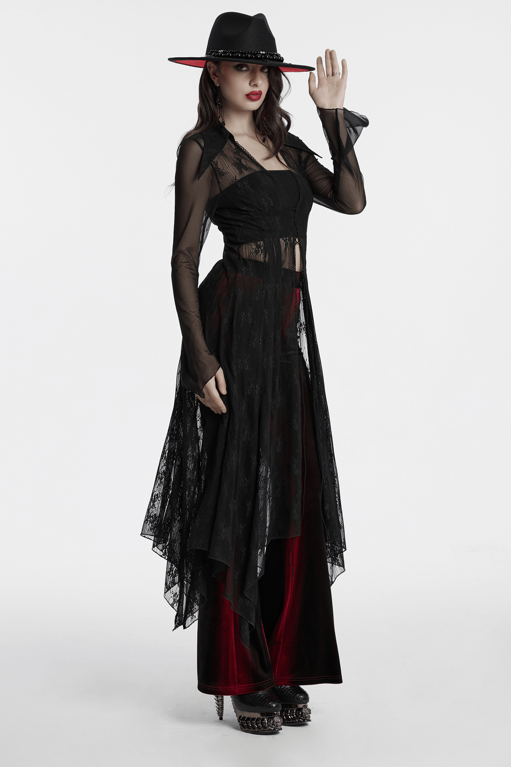 Gothic Lace Cape with Drawstring and Irregular Hem Detail