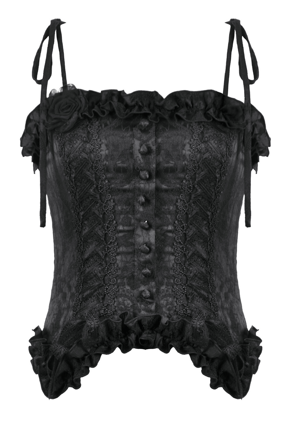 Gothic Lace Corset Top with Adjustable Ribbon Straps