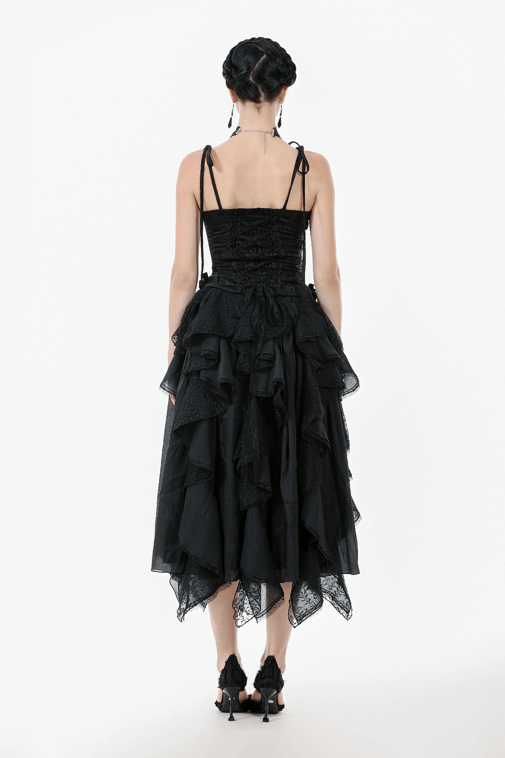 Gothic Lace Corset Top with Adjustable Ribbon Straps