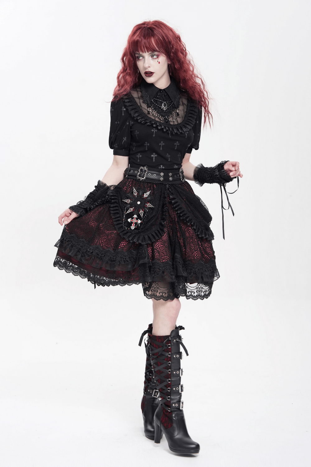 Gothic Lace Cross Coffin-shaped Brooch Badge Holder