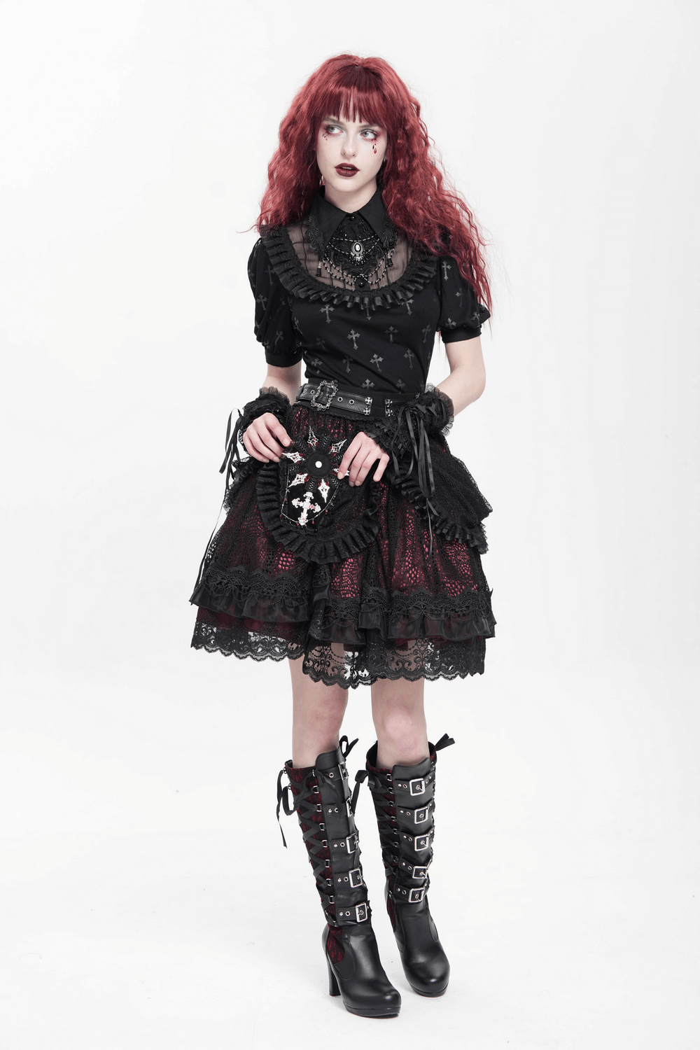 Gothic Lace Cross Coffin-shaped Brooch Badge Holder