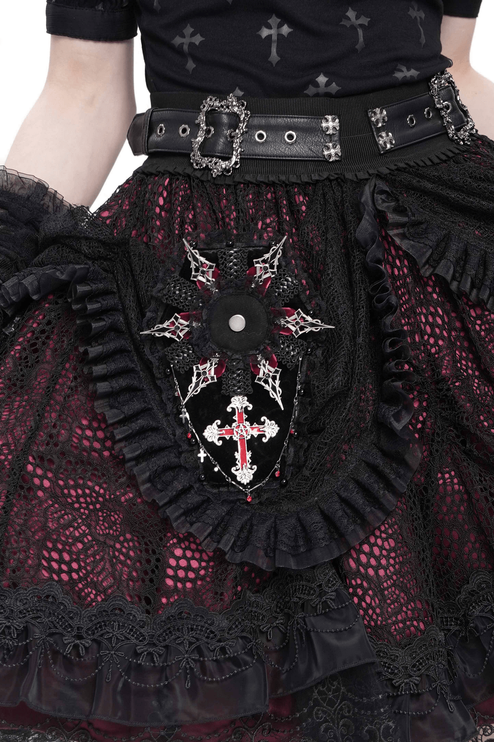 Gothic Lace Cross Coffin-shaped Brooch Badge Holder