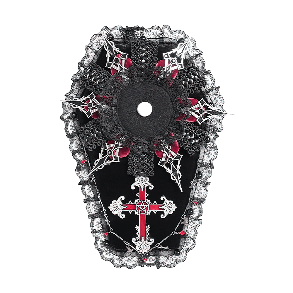 Gothic Lace Cross Coffin-shaped Brooch Badge Holder