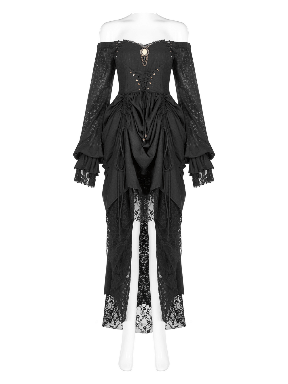 Gothic Lace Dress with Off-Shoulder and Lantern Sleeves