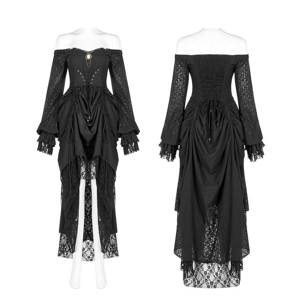 Gothic Lace Dress with Off-Shoulder and Lantern Sleeves