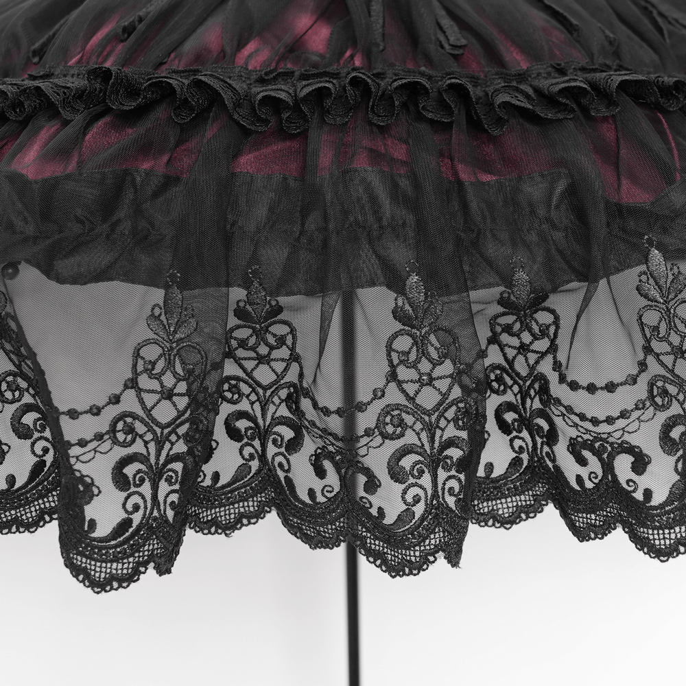 Gothic Lace Fringe Umbrella with Roses and Satin Detail