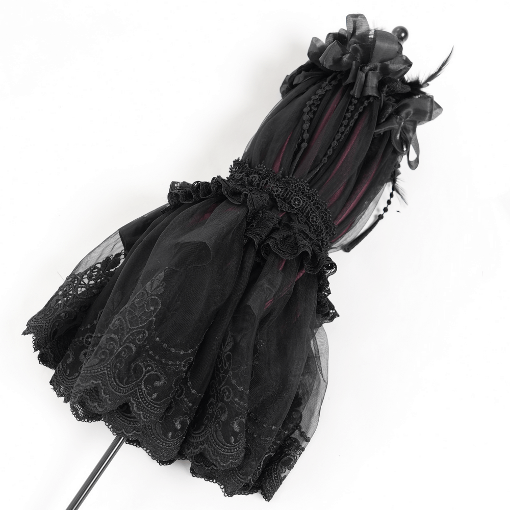 Gothic Lace Fringe Umbrella with Roses and Satin Detail