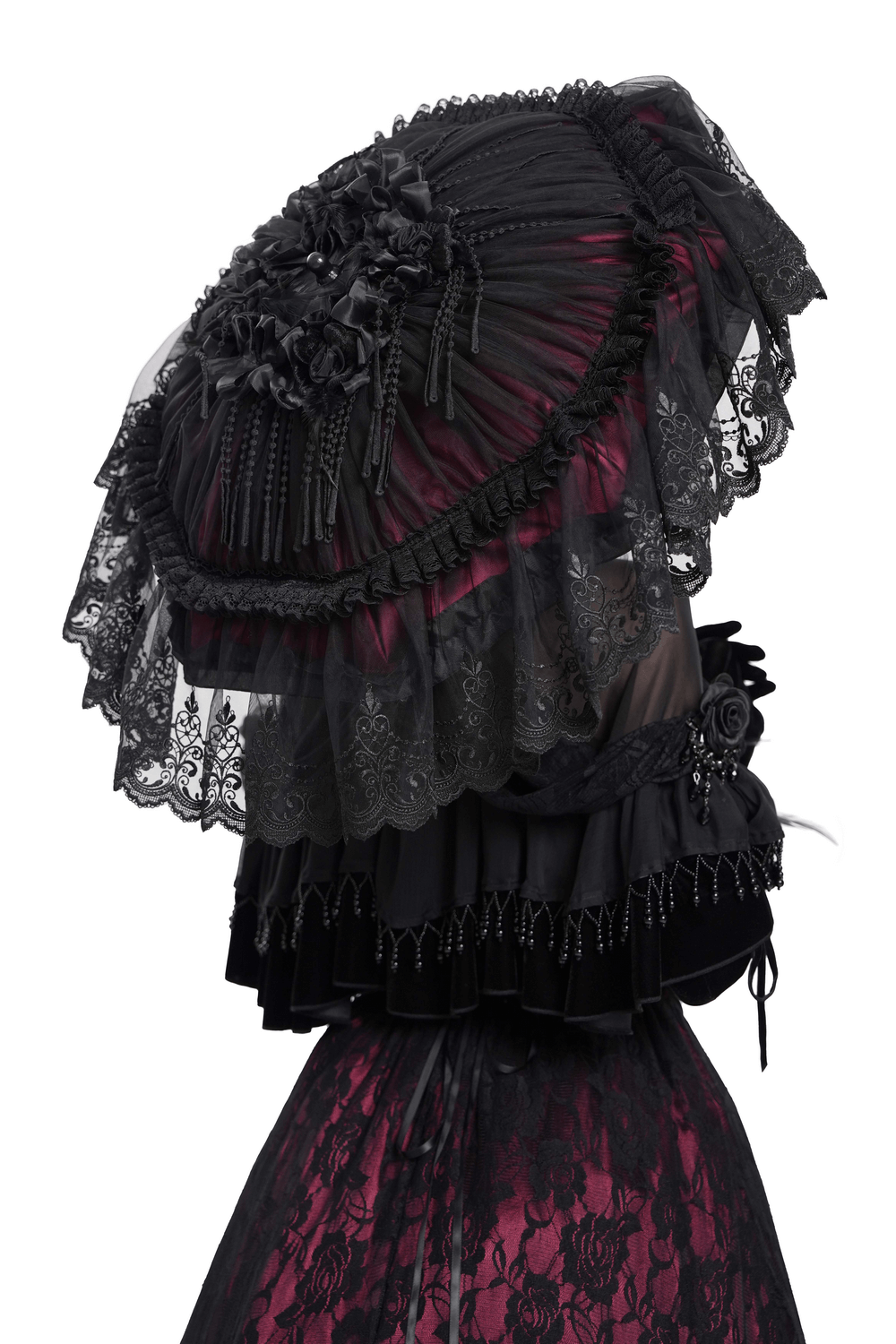 Gothic Lace Fringe Umbrella with Roses and Satin Detail