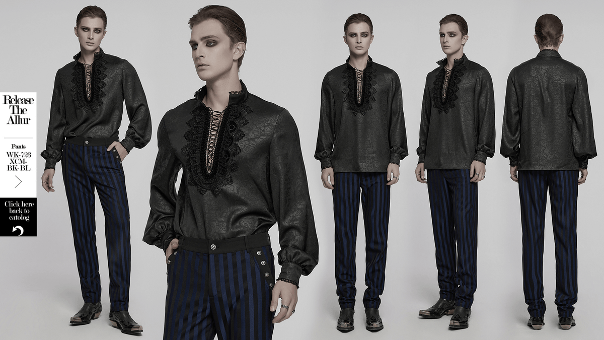 Gothic Lace Front Drawstring Shirt with Stand-up Collar