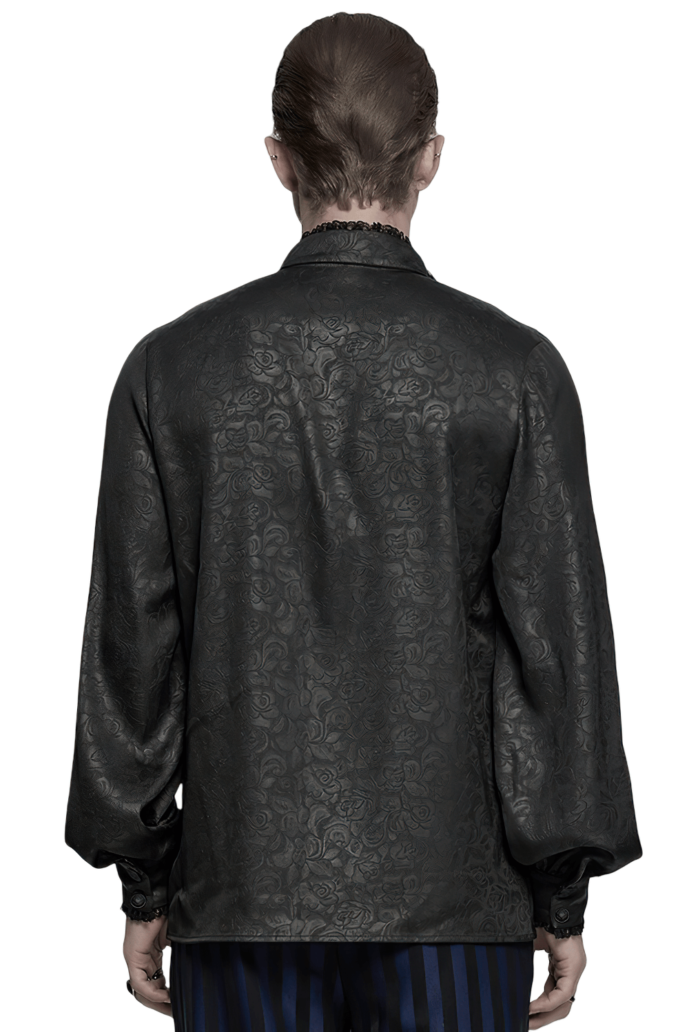 Gothic Lace Front Drawstring Shirt with Stand-up Collar