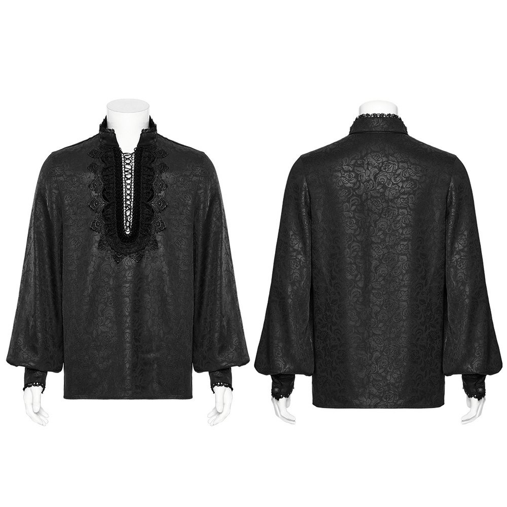 Gothic Lace Front Drawstring Shirt with Stand-up Collar