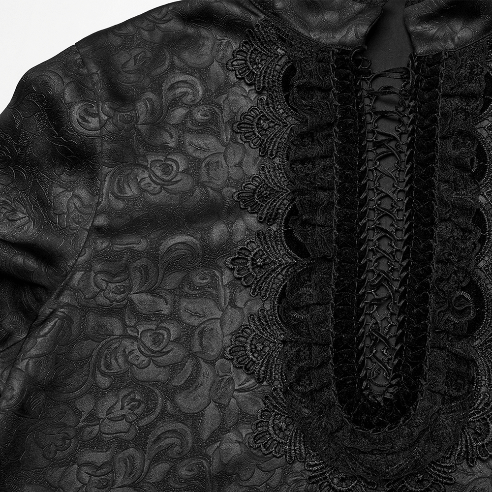 Gothic Lace Front Drawstring Shirt with Stand-up Collar