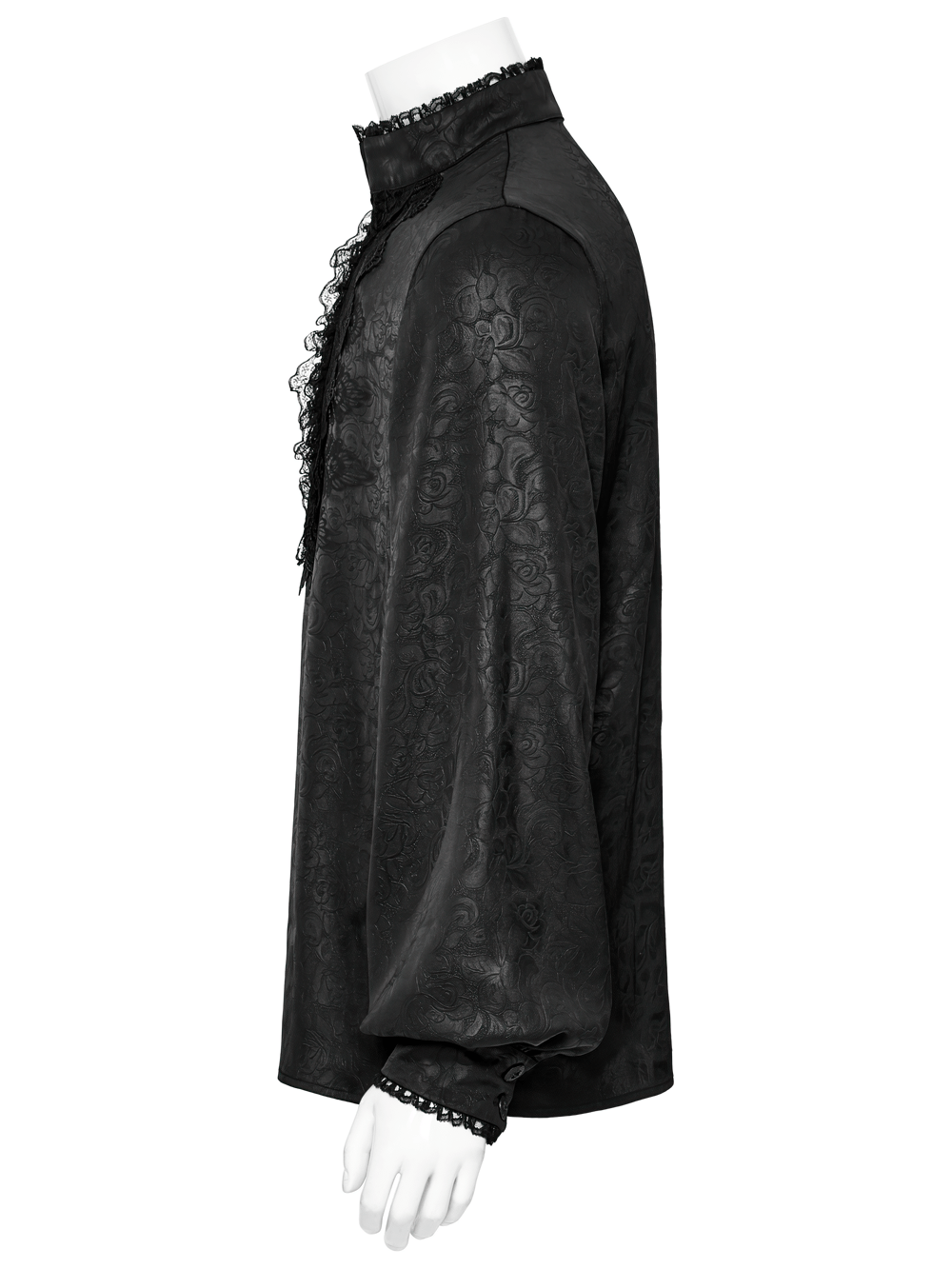 Gothic Lace Front Drawstring Shirt with Stand-up Collar
