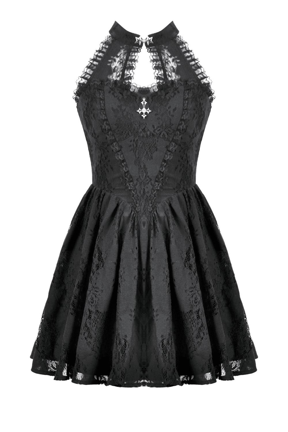 Gothic Lace Halter Dress with Keyhole Neckline