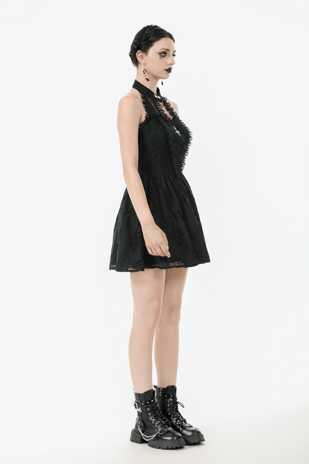 Gothic Lace Halter Dress with Keyhole Neckline