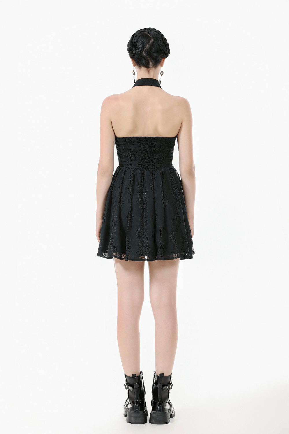 Gothic Lace Halter Dress with Keyhole Neckline