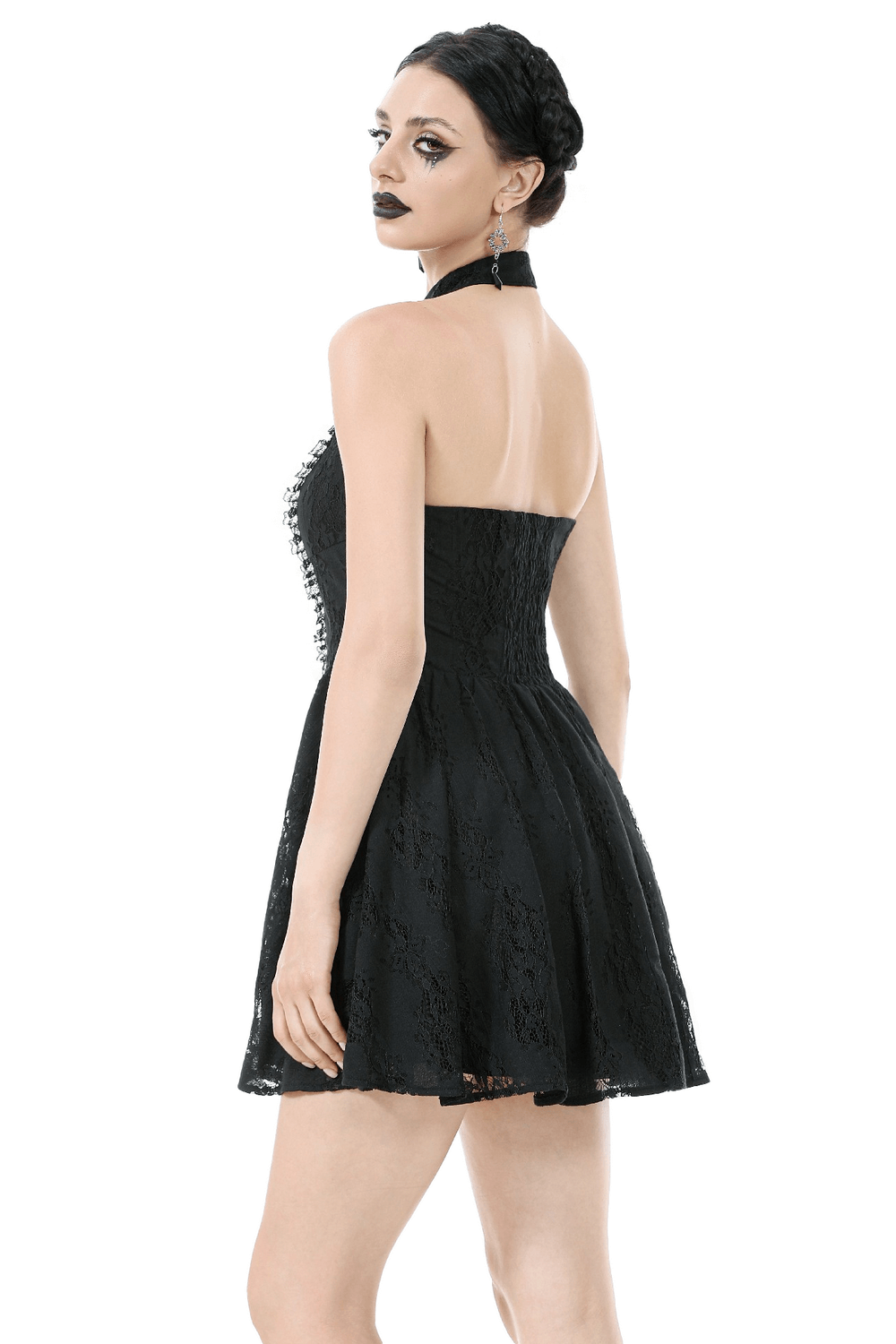 Gothic Lace Halter Dress with Keyhole Neckline