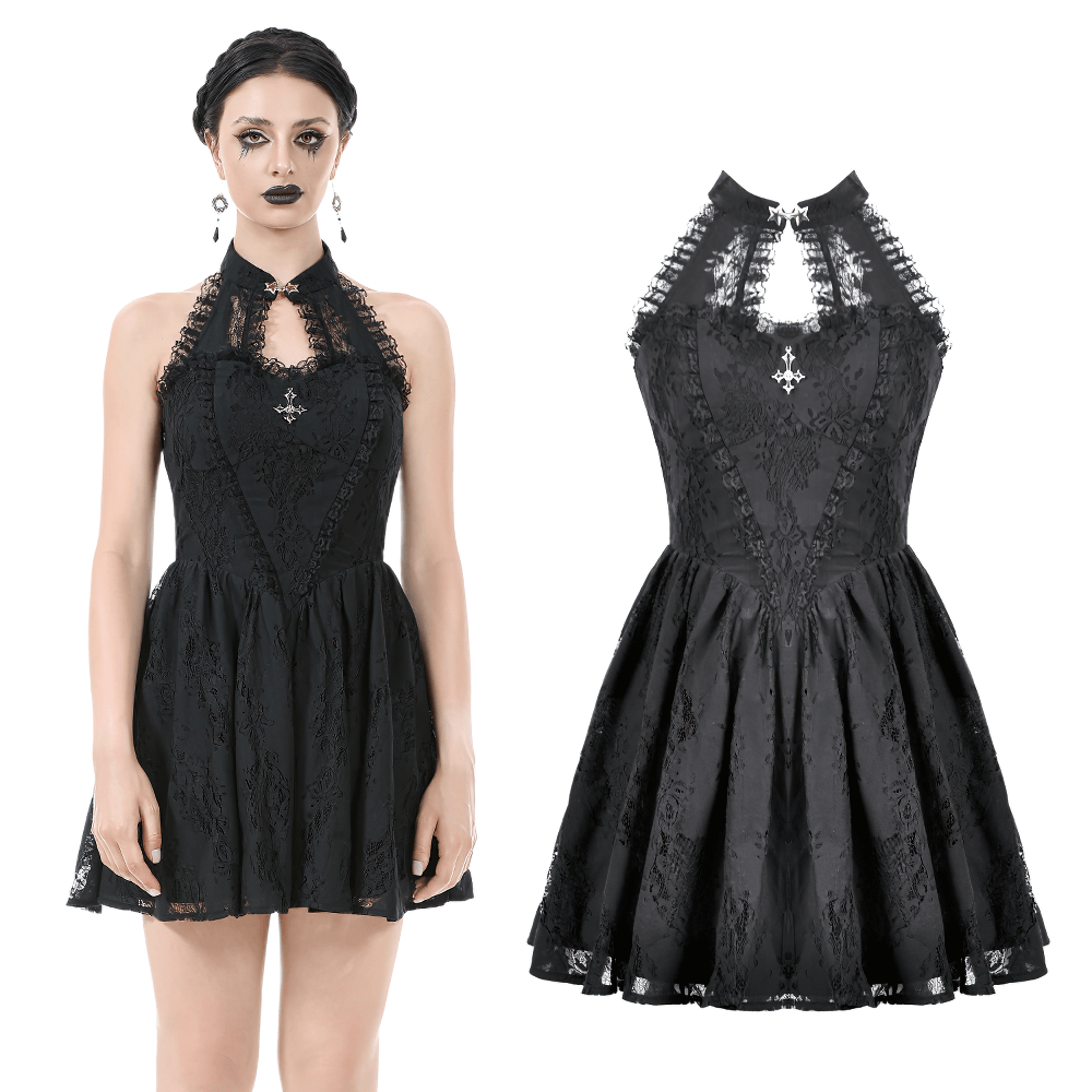 Gothic Lace Halter Dress with Keyhole Neckline